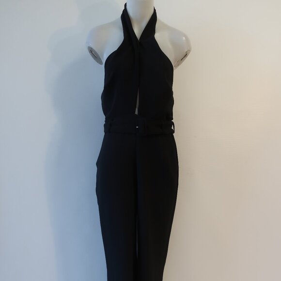 Womens Intermix Motobi Black Belted Halter Cut Out Sleeveless Flared Jumpsuit L - Picture 4 of 16